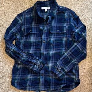 Old Navy Men's Blue and Green Plaid Shirt